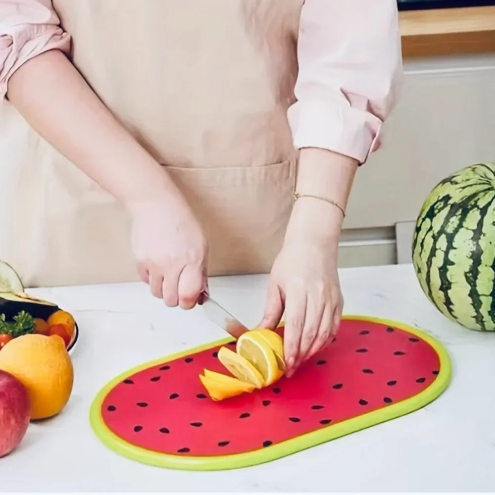 Watermelon Shaped Cutting Board Green and Pink Summer Cooking Fun - Picture 4 of 6